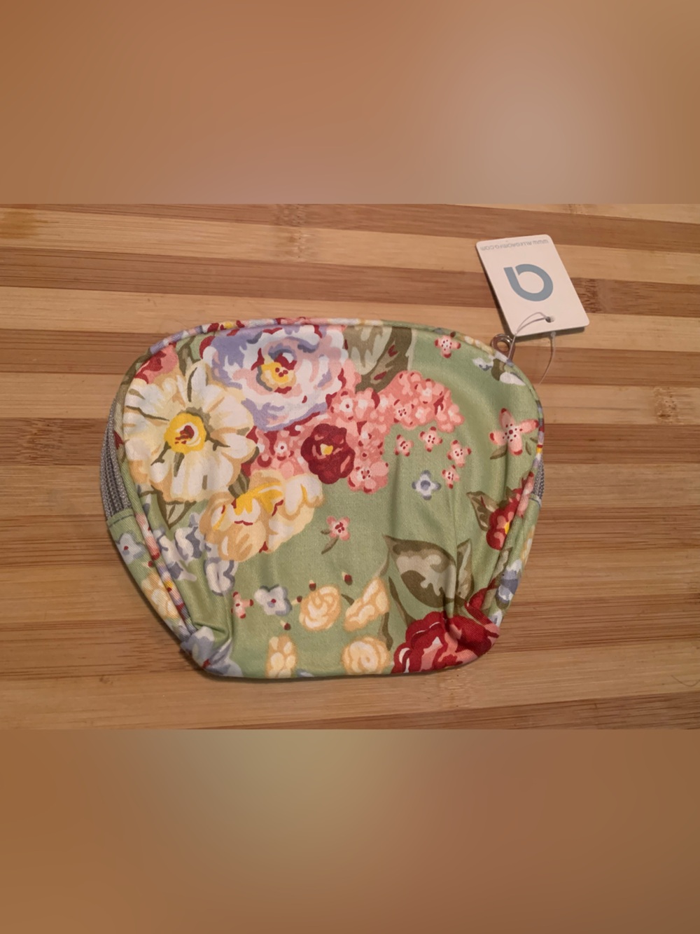 Floral Zipper Cosmetic Pouch in Mint Green Multi by Allegro Cosmetics